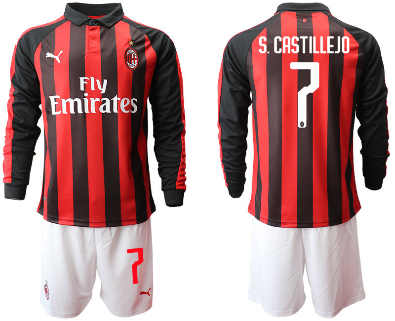 2018 19 AC Milan 7 S.CASTILLEJO Home Long Sleeve Soccer Jersey