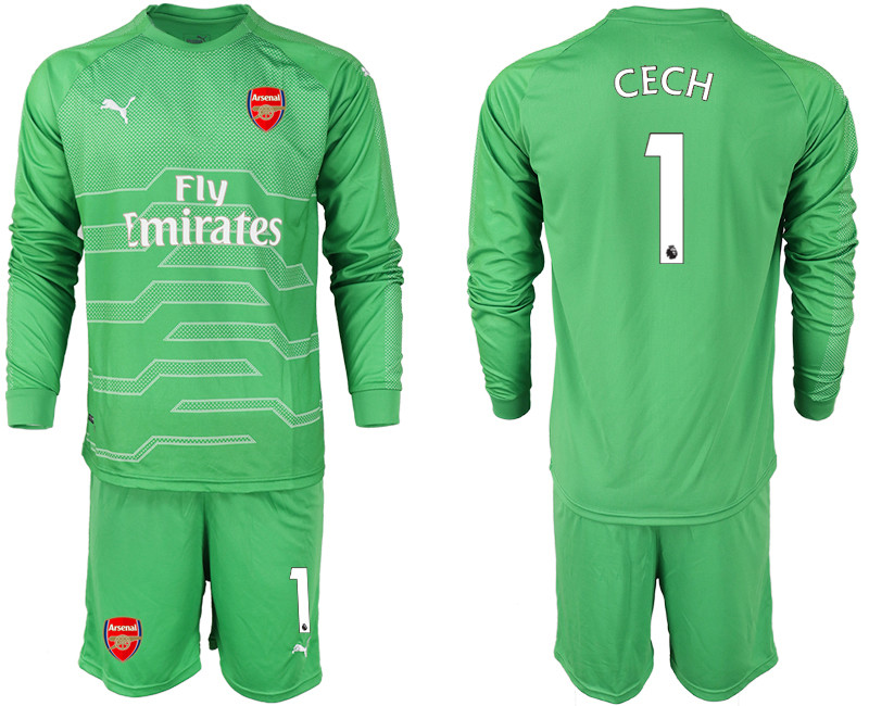2018 19 Arsenal 1 CECH Green Long Sleeve Goalkeeper Soccer Jersey