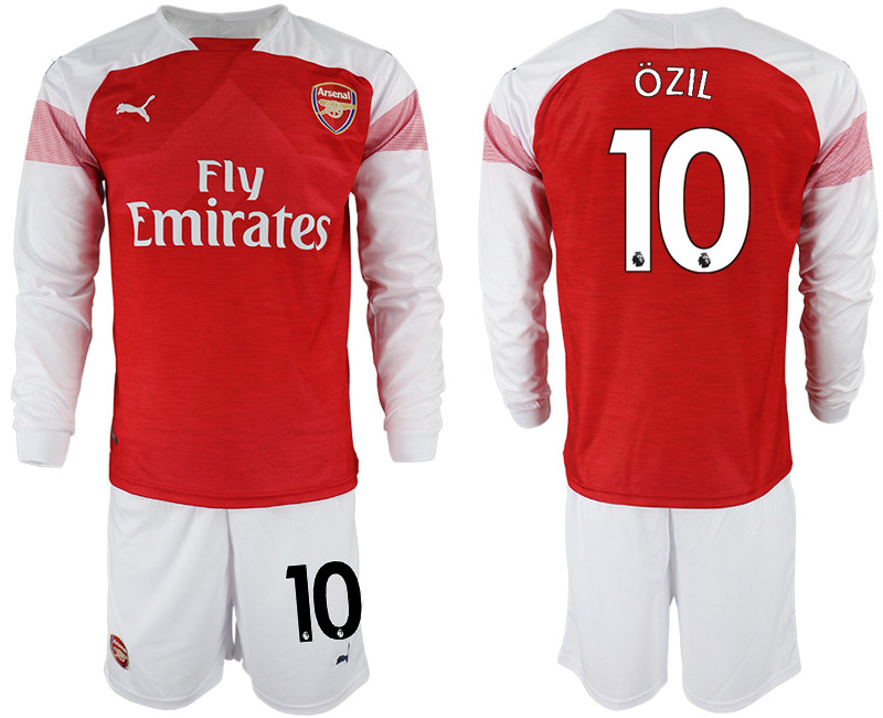 2018 19 Arsenal 10 OZIL Home Long Sleeve Soccer Jersey