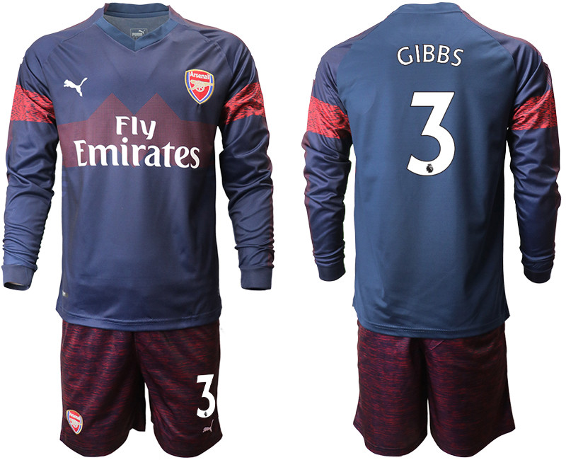 2018 19 Arsenal 3 GIBBS Away Long Sleeve Soccer Jersey