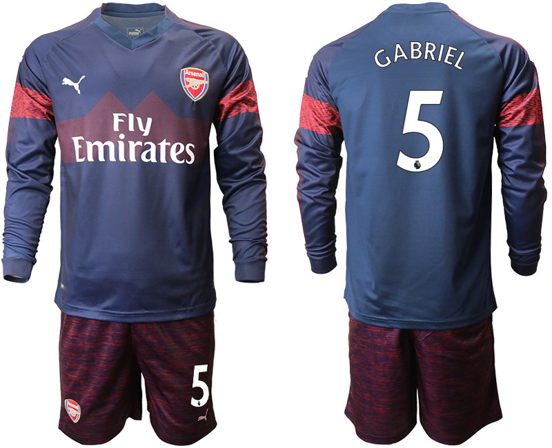 2018 19 Arsenal 5 GABRIEL Away Long Sleeve Soccer Jersey