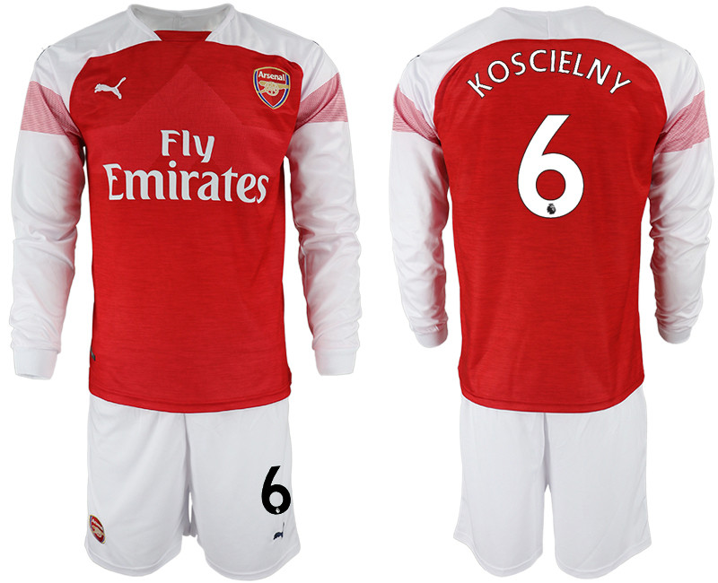 2018 19 Arsenal 6 KOSCIELNY Home Long Sleeve Soccer Jersey
