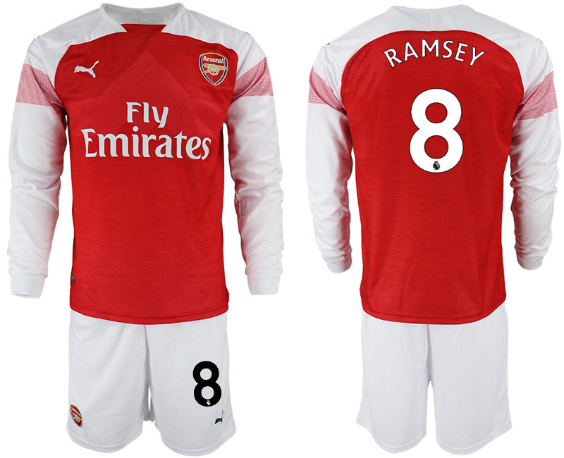 2018 19 Arsenal 8 RAMSEY Home Long Sleeve Soccer Jersey
