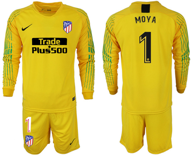 2018 19 Atletico Madrid 1 MOYA Yellow Goalkeeper Long Sleeve Soccer Jersey