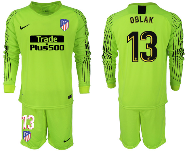 2018 19 Atletico Madrid 13 OBLAK Fluorescent Green Goalkeeper Long Sleeve Soccer Jersey