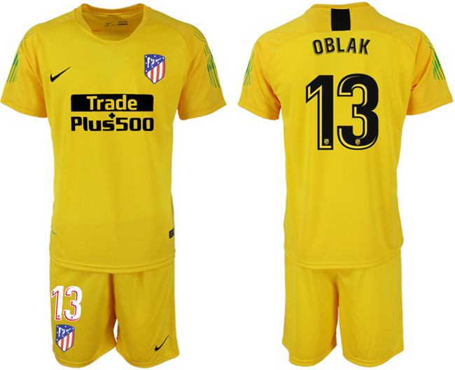 2018 19 Atletico Madrid 13 OBLAK Yellow Goalkeeper Soccer Jersey