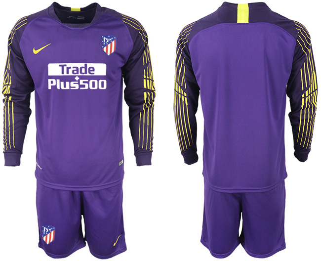 2018 19 Atletico Madrid Purple Goalkeeper Long Sleeve Soccer Jersey
