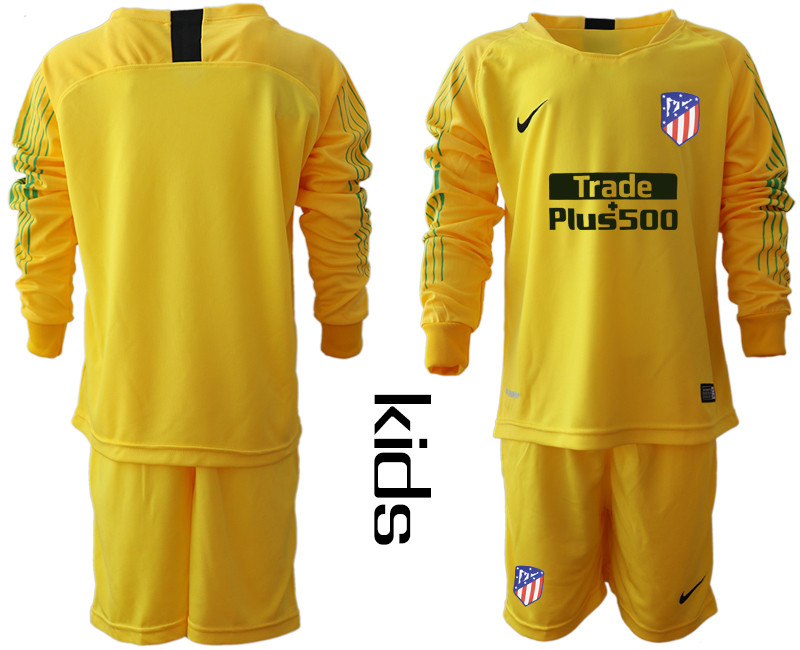 2018 19 Atletico Madrid Yellow Youth Long Sleeve Soccer Jersey
