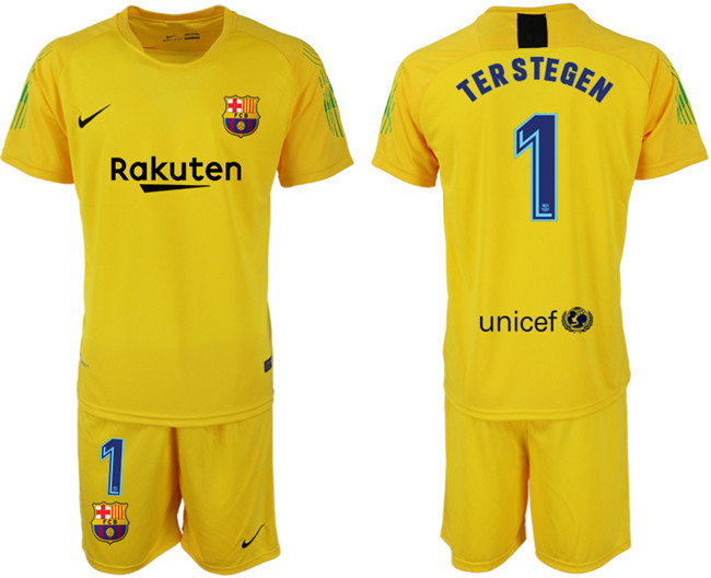 2018 19 Barcelona 1 TERSTEGEN Yellow Goalkeeper Soccer Jersey