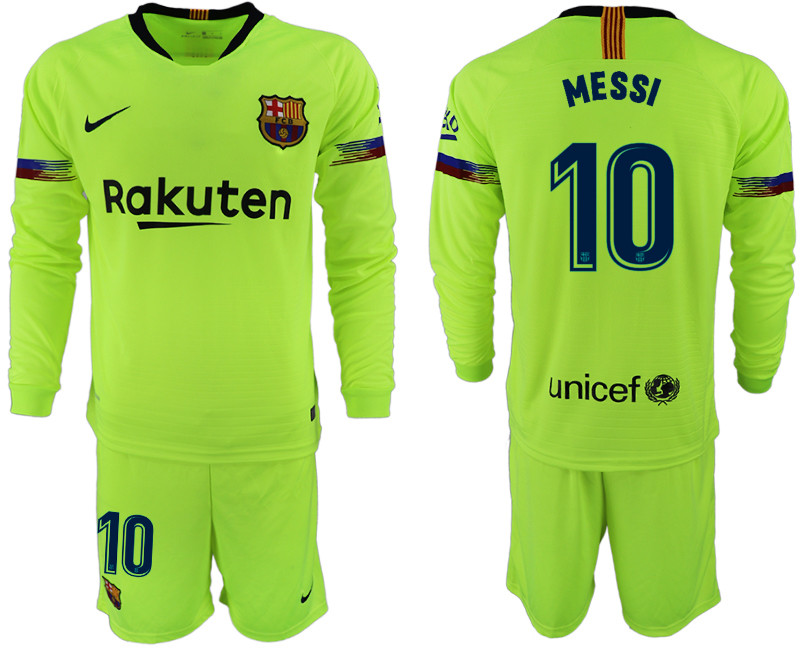 2018 19 Barcelona 10 MESSI Away Long Sleeve Soccer Jersey
