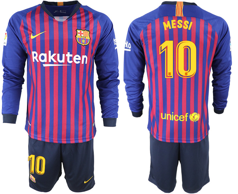 2018 19 Barcelona 10 MESSI Home Long Sleeve Soccer Jersey