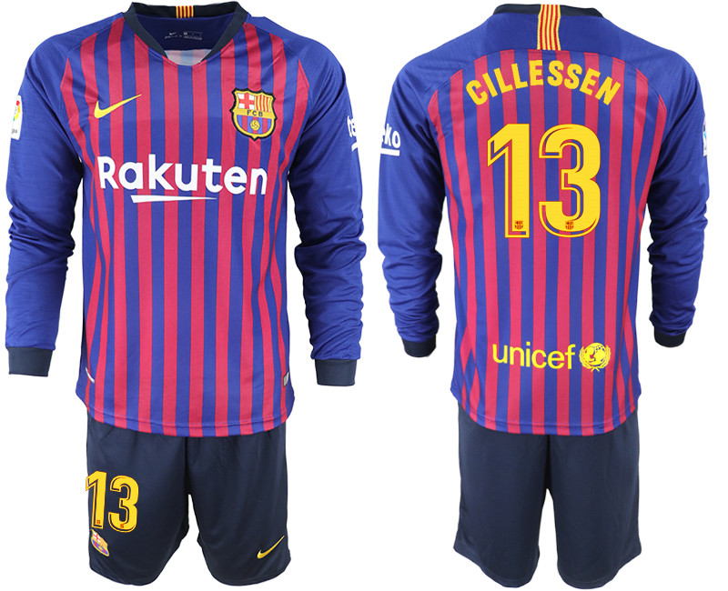 2018 19 Barcelona 13 CILLESSEN Home Long Sleeve Soccer Jersey