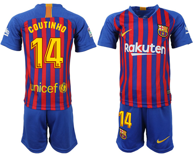 2018 19 Barcelona 14 COUTINHO Home Youth Soccer Jersey