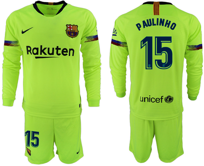 2018 19 Barcelona 15 PAULINHO Away Long Sleeve Soccer Jersey