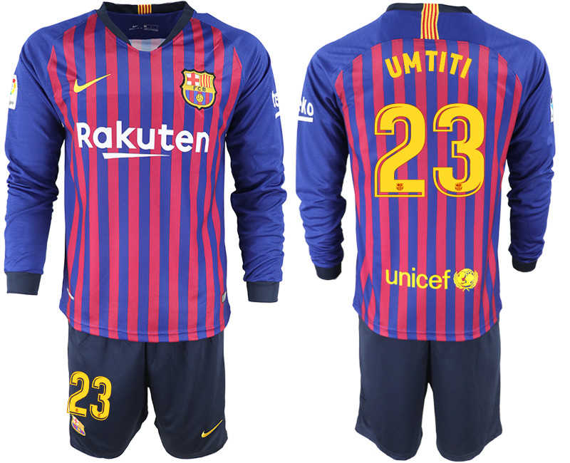 2018 19 Barcelona 23 UMTITI Home Long Sleeve Soccer Jersey
