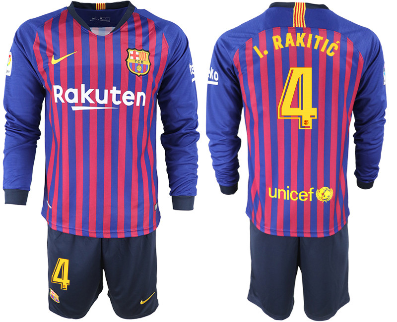 2018 19 Barcelona 4 I. RAKITIC Home Long Sleeve Soccer Jersey