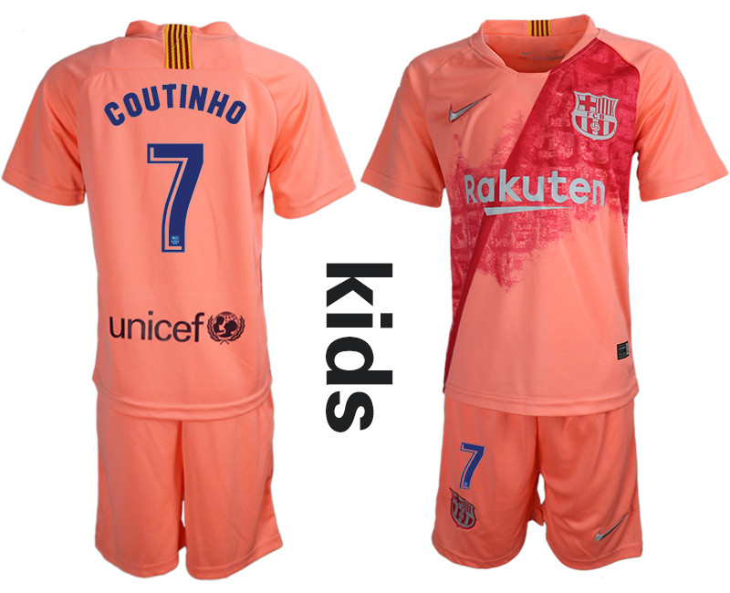 2018 19 Barcelona 7 COUTINHO Third Away Youth Soccer Jersey