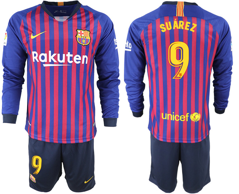 2018 19 Barcelona 9 SUAREZ Home Long Sleeve Soccer Jersey