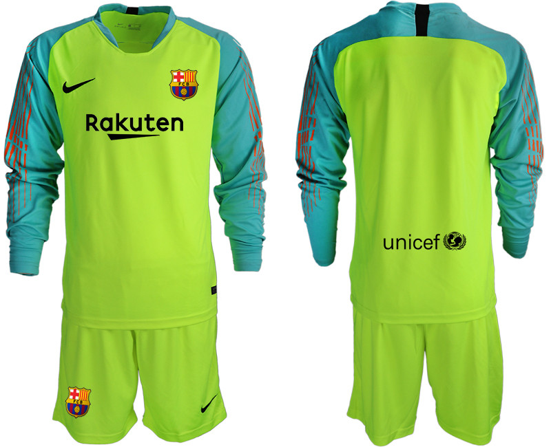 2018 19 Barcelona Fluorescent Green Long Sleeve Goalkeeper Soccer Jersey
