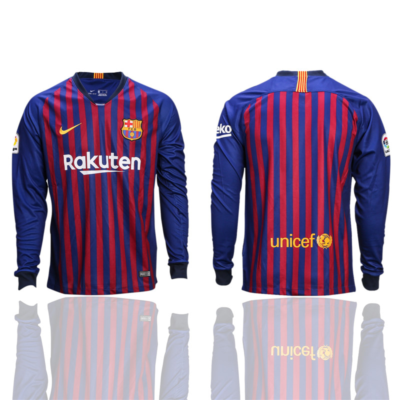 2018 19 Barcelona Home Long Sleeve Thailand Soccer Jersey