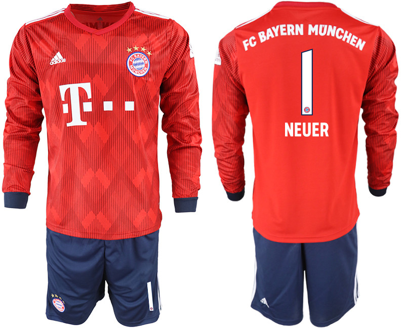 2018 19 Bayern Munich 1 NEUER Home Long Sleeve Soccer Jersey