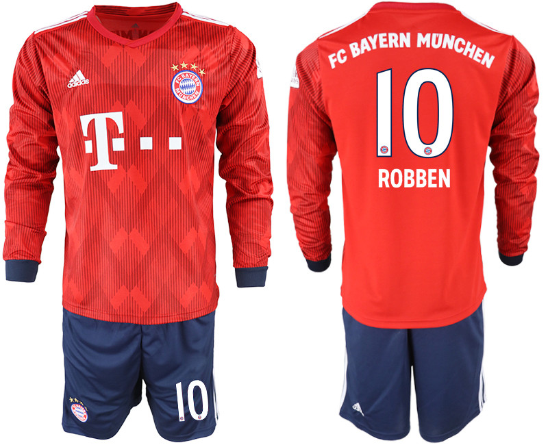 2018 19 Bayern Munich 10 ROBBEN Home Long Sleeve Soccer Jersey