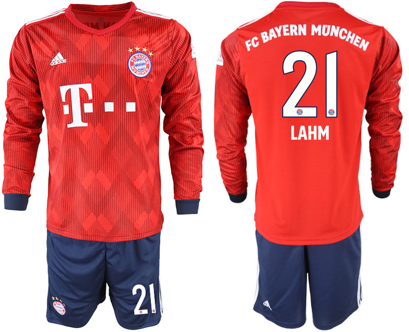 2018 19 Bayern Munich 21 LAHM Home Long Sleeve Soccer Jersey