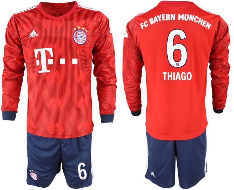 2018 19 Bayern Munich 6 THIAGO Home Long Sleeve Soccer Jersey