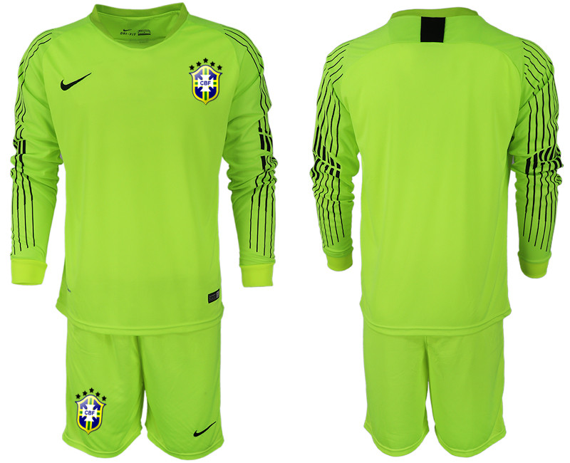 2018 19 Brazil Fluorescent Green Goalkeeper Long Sleeve Soccer Jersey