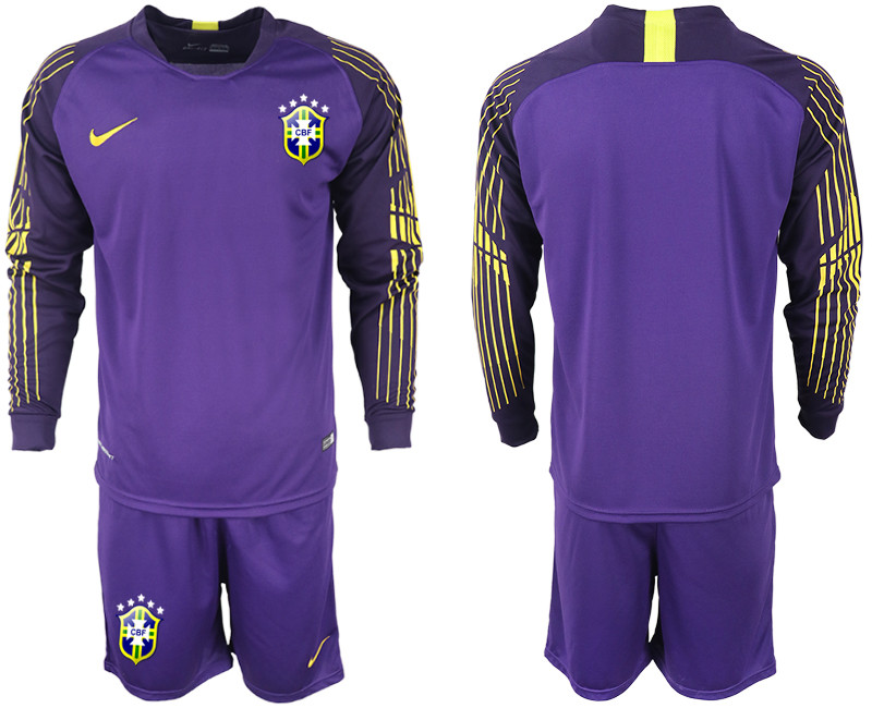 2018 19 Brazil Purple Goalkeeper Long Sleeve Soccer Jersey