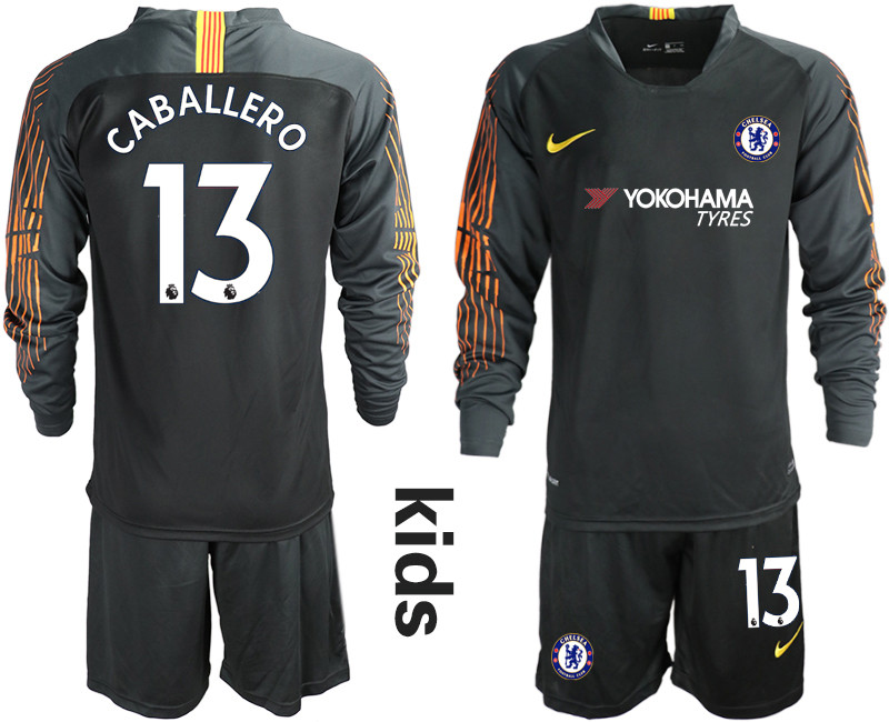 2018 19 Chelsea 13 CABALLERO Black Youth Long Sleeve Soccer Jersey