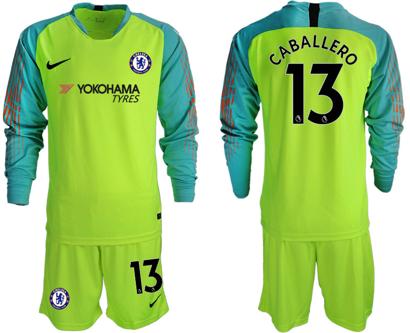 2018 19 Chelsea 13 CABALLERO Fluorescent Green Long Sleeve Goalkeeper Soccer Jersey