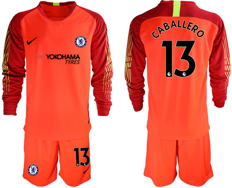 2018 19 Chelsea 13 CABALLERO Red Long Sleeve Goalkeeper Soccer Jersey