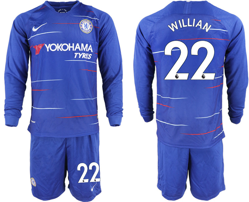 2018 19 Chelsea 22 WILLIAN Home Long Sleeve Soccer Jersey