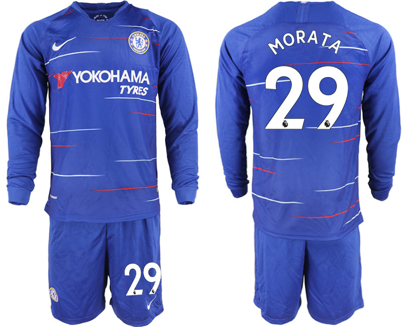 2018 19 Chelsea 29 MORATA Home Long Sleeve Soccer Jersey