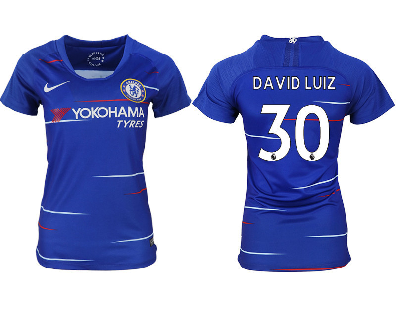 2018 19 Chelsea 30 DAVID LUIZ Home Women Soccer Jersey