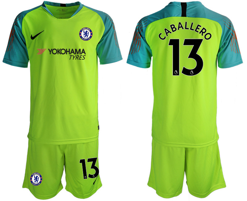 2018 19 Chelsea Fluorescent 13 CABALLERO Green Goalkeeper Soccer Jersey