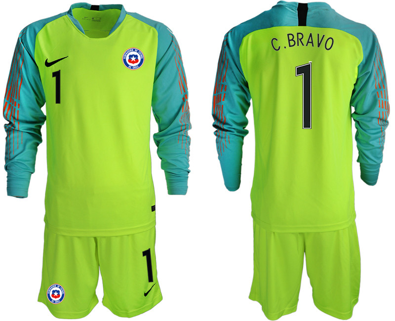 2018 19 Chile 1 C. BRAVO Fluorescent Green Long Sleeve Goalkeeper Soccer Jersey