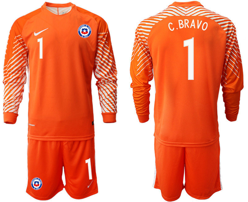 2018 19 Chile 1 C. BRAVO Orange Long Sleeve Goalkeeper Soccer Jersey