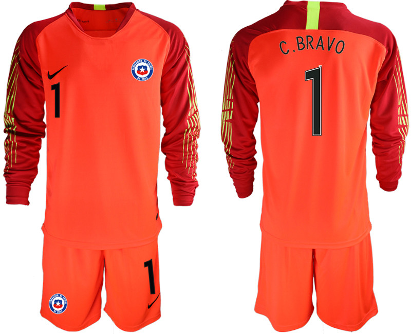 2018 19 Chile 1 C. BRAVO Red Long Sleeve Goalkeeper Soccer Jersey