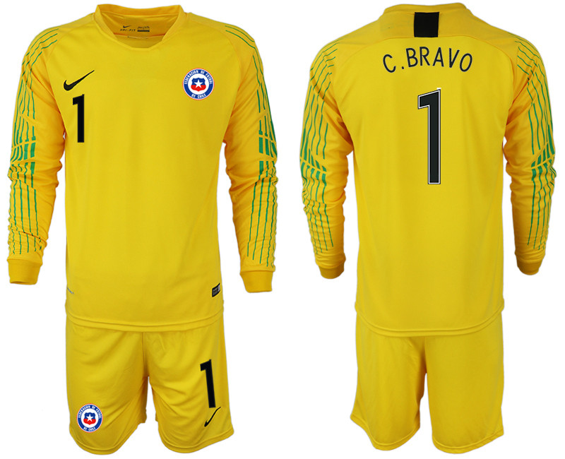 2018 19 Chile 1 C. BRAVO Yellow Long Sleeve Goalkeeper Soccer Jersey