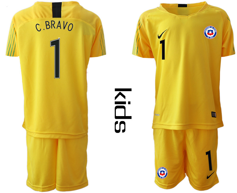 2018 19 Chile 1 C. BRAVO Yellow Youth Goalkeeper Soccer Jersey