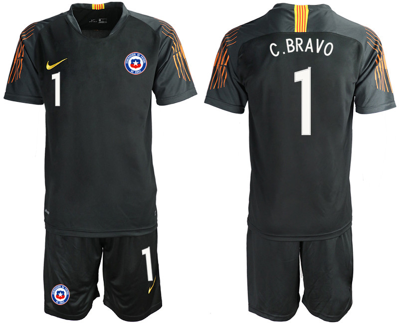 2018 19 Chile 1 C.BRAVO Black Goalkeeper Soccer Jersey