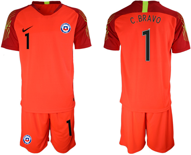 2018 19 Chile 1 C.BRAVO Red Goalkeeper Soccer Jersey