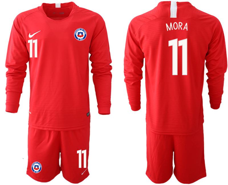 2018 19 Chile 11 MORA Home Long Sleeve Soccer Jersey