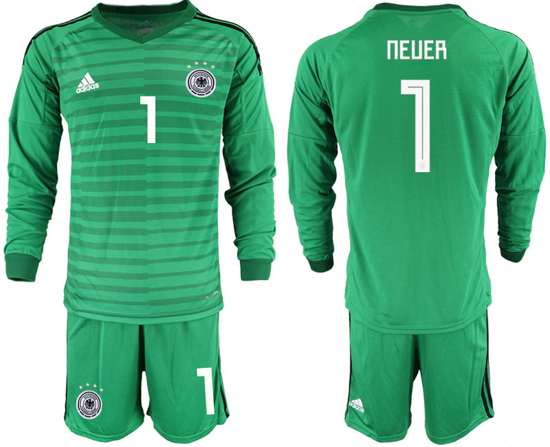 2018 19 Germany 1 NEUER Green Long Sleeve Goalkeeper Soccer Jersey