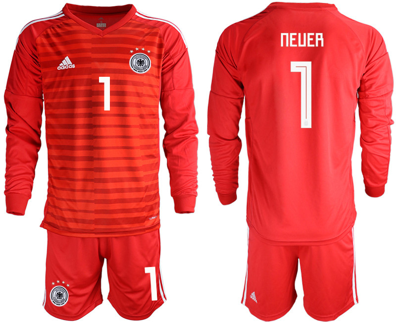 2018 19 Germany 1 NEUER Red Long Sleeve Goalkeeper Soccer Jersey
