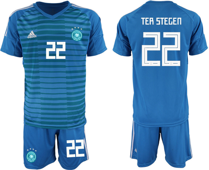 2018 19 Germany 22 TER STEGEN Blue Goalkeeper Soccer Jersey