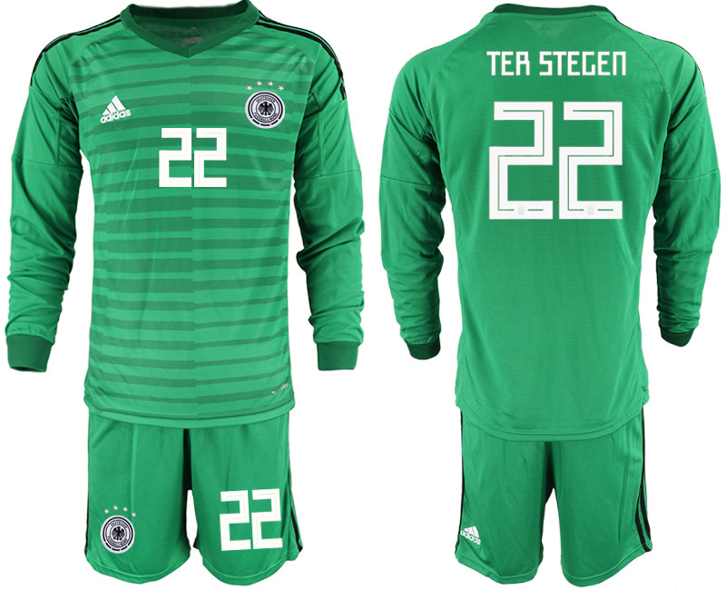 2018 19 Germany 22 TER STEGEN Green Long Sleeve Goalkeeper Soccer Jersey