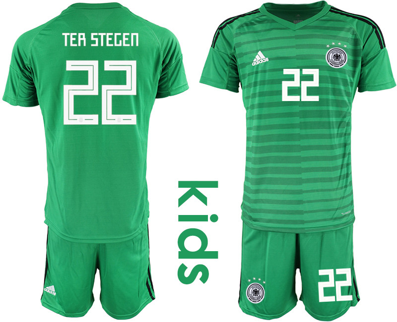2018 19 Germany 22 TER STEGEN Green Youth Goalkeeper Soccer Jersey
